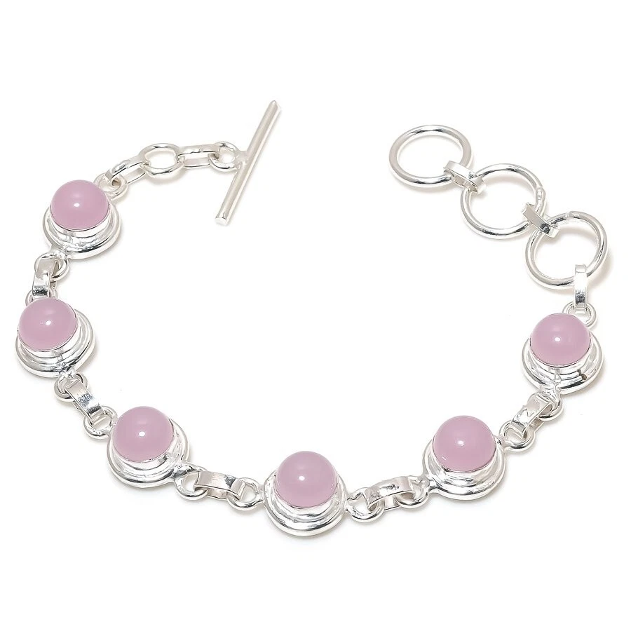 VALENTINO Bracciale gioielli fatti a mano argento sterling 925 pietra preziosa quarzo rosa misura 7 8"