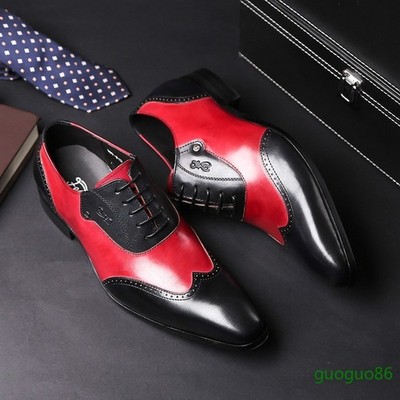 Mens Colorblock Derby 100% Real Leather Shoes Patchwork Wedding Banquet Oversize