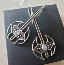 Acid Queen Jewelry Battle Axe Earrings Moonstone 925 Sterling! Worn twice. Rare!