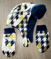 COLUMBIA boys WINTER HAT MITTENS GLOVES SET one size fits most TODDLERS blue gre