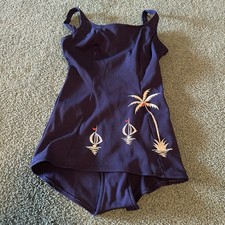 Vintage Swimwear Girls Petite Japanese school girl 60s 70s embroidered