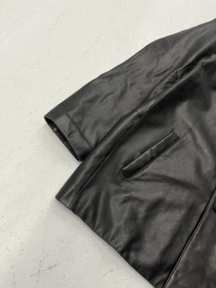 Chaqueta de cuero suave negra genuina Alfani para hombre XL 4 botones Y2K Foto 4 de 4