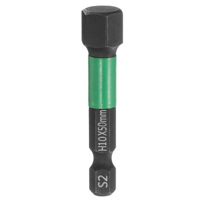 H10 Flat Hex Screwdriver Bit 10mm Tip 1/4'' Shank 2'' Long Black Phosphate
