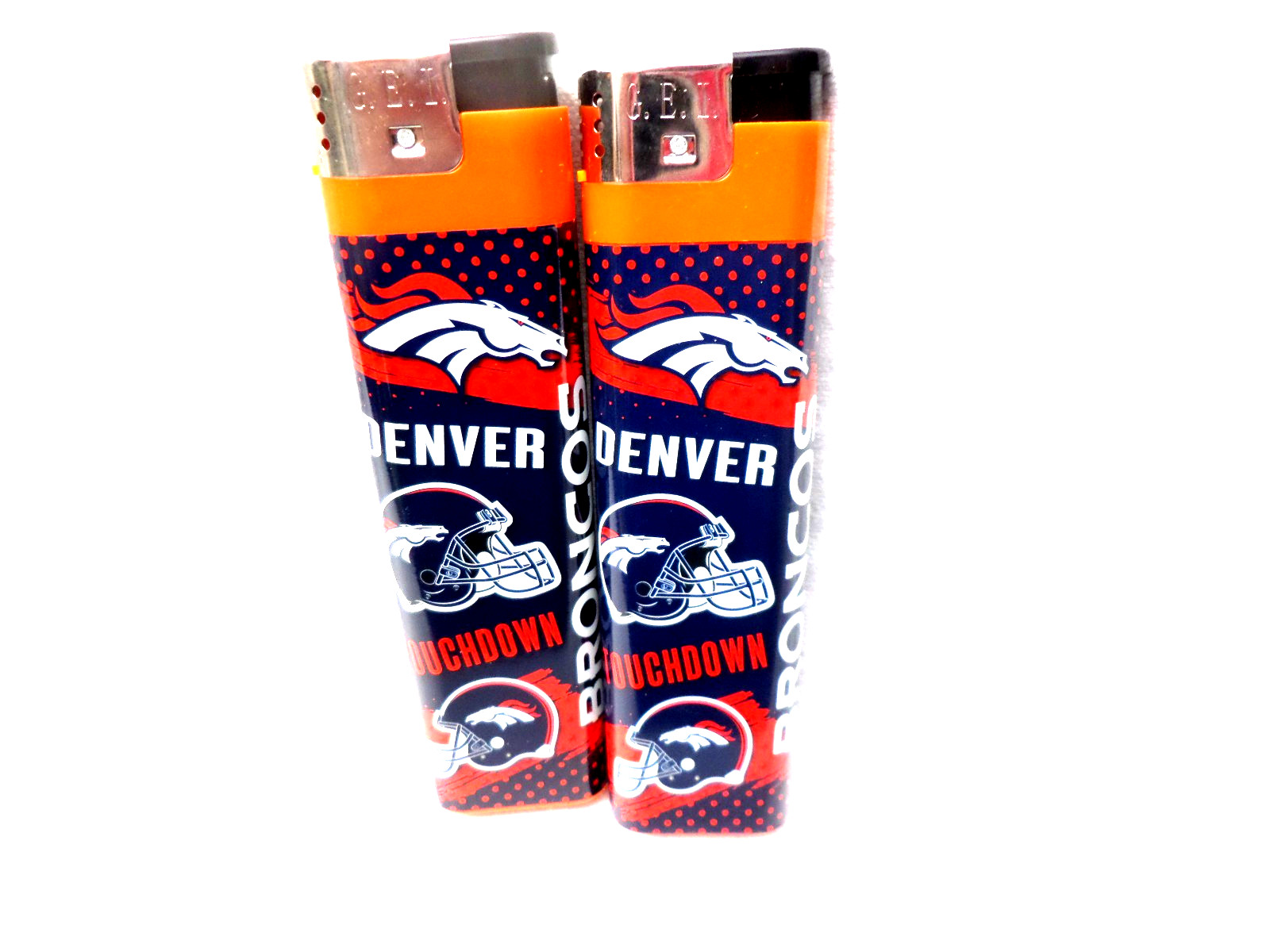 2- NFL Denver Broncos 6-1/2" Refillable Butane Lighter, NEW