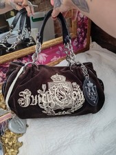 Vintage Juicy Couture Brown Velour Embroidered Hobo Bag Heart Mirror
