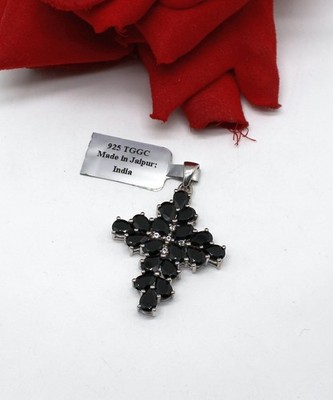 Sterling Silver NWT Black Spinel  7g Cross  Pendant CAT RESCUE