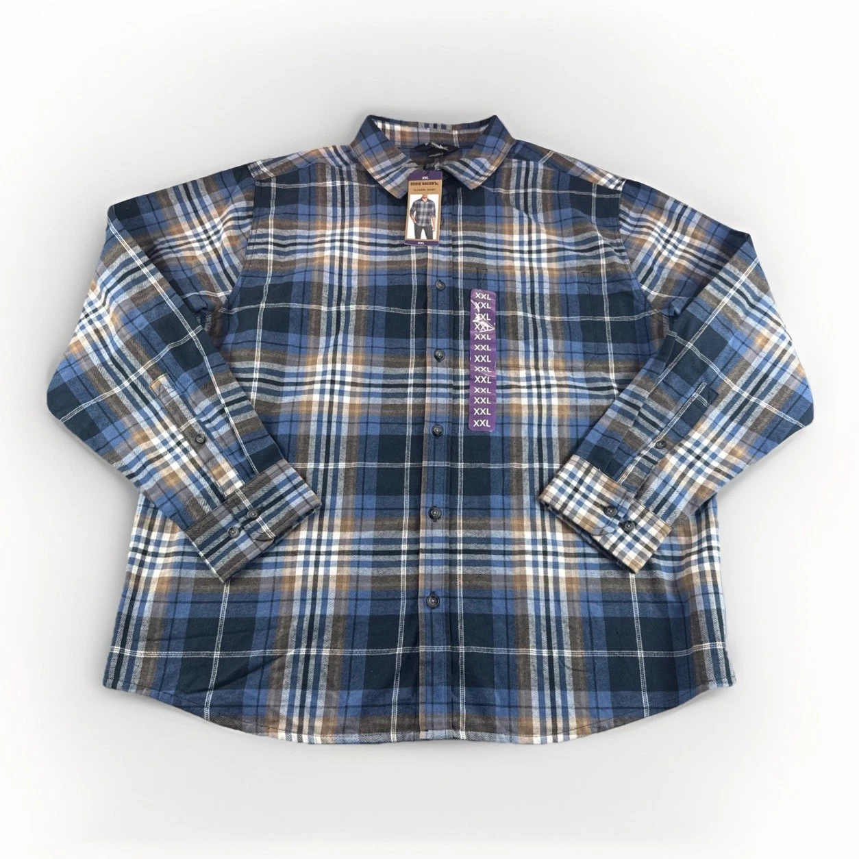 Eddie Bauer Mens XXL Blue Plaid Flannel Long Sleeve Button Up Shirt Outdoors NEW