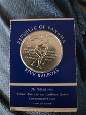 1970 Republic Of Panama Five 5 Balboas UNCIRCULATED Commemorative Silver Coin