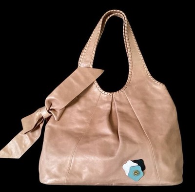 Talbots Vintage Tan Leather Women's Hobo Handbag Braided Shoulder Straps & Bow