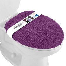 Plush Microfiber Oval Toilet Lid Cover Machine Washable, Fits Elongated Seats