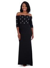 Eliza J Women's Beaded 3/4-Sleeve Off-the-Shoulder Gown - Black - Size 2P $208