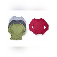 Women Long Sleeve Crewneck Top - Red, Olive, Gray, Light Gray