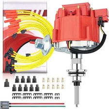 MAS Red Cap HEI Distributor Spark Plug Wires Free Pig Tail Kit Replacement for