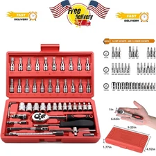 Complete 46-Piece Ratchet Wrench Set with Metric Bit Adapters & Extensions