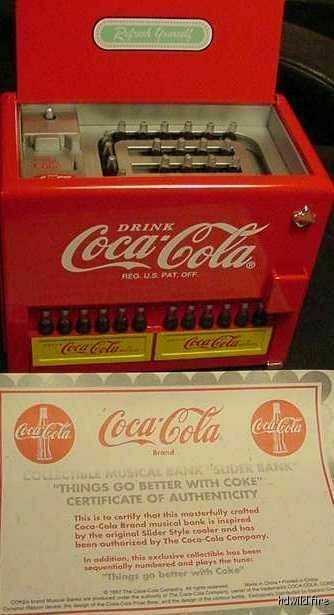COCA COLA BOTTLE MUSICAL #D COIN SLIDER COOLER BANK COKE MUSIC Enesco 1997 NIB 