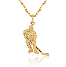 10K Solid Yellow Gold Hockey Goalie Stick Puck Glove Necklace