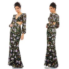 NEW NWT Mac Duggal Floral Sequined Cutout Gown Black Multi SIZE 10 MSRP 598