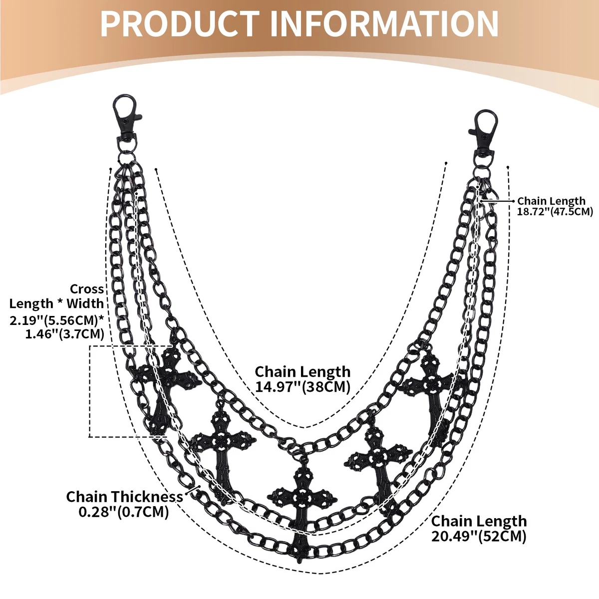 Men's Womens Hip-Hop Cross Punk Pants Chain Multi-Layer Pants Chain Wallet Chain