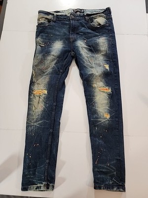 Southpole Mens Blue Distressed Jeans 36x30 Super Skinny Straight Zip Stretch Y2K