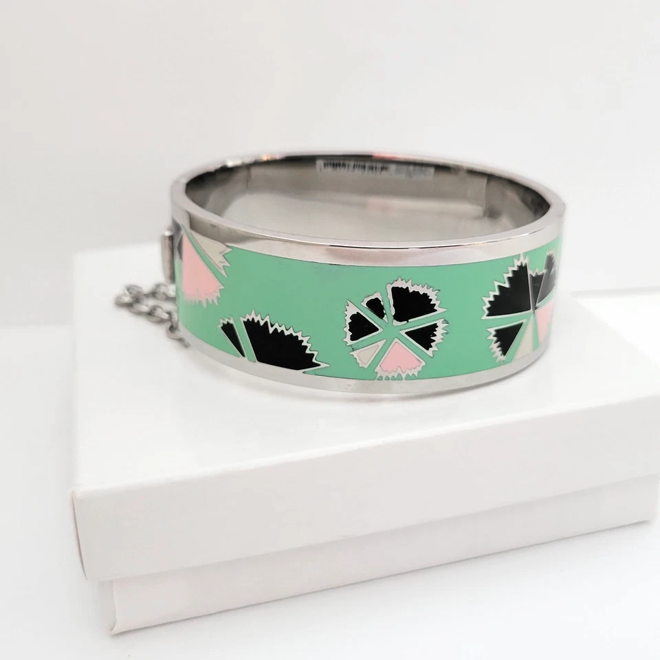 Brazalete Brazalete Marc Jacobs Tono Plateado Verde Menta Puño Bisagras Pequeño 6.75" Foto 3 de 4