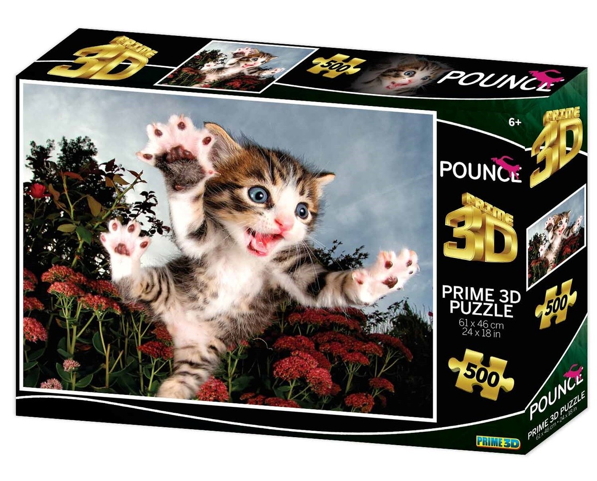 Cat / Kitten Pounce Style 500 Piece Prime 3D Jigsaw Puzzle Titled