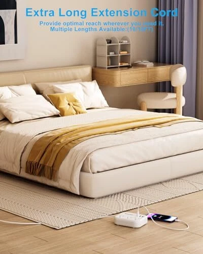 Flat Extension Cord 10 FT Behind Furniture-Ultra Slim Cord Under Carpet, Rug,... - Picture 4 of 7