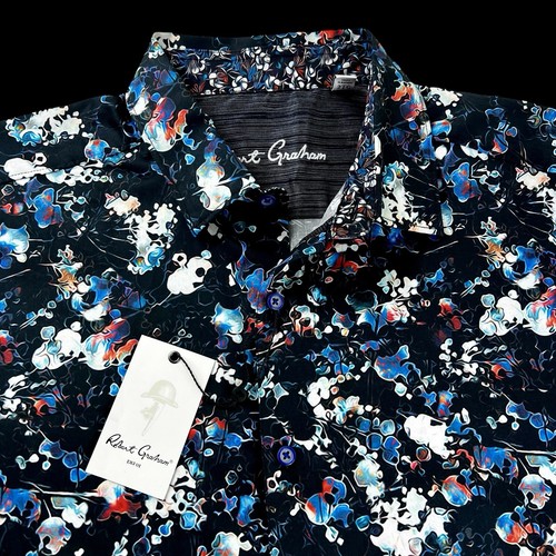 Robert Graham Geometric Colorful Floral Bold Black Short Sleeve Sport Shirt XL - Picture 12 of 13