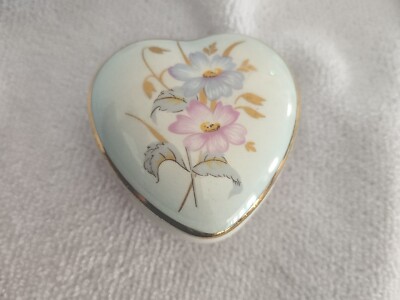 Royal Worcester Palissy Heart Shaped Floral Porcelain Trinket Dish  England