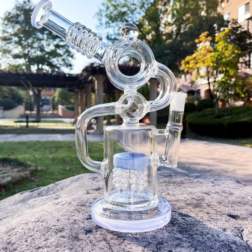 Big 12" Heavy Recycler Glass Bong Hookah Smoking Filter Bubbler W/14MM Bowl Blue - Picture 3 of 10