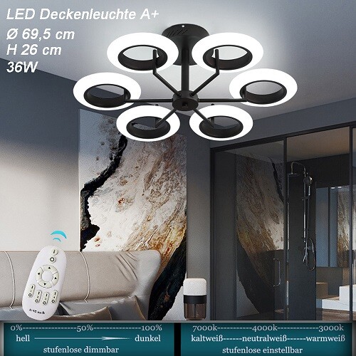LED Deckenleuchte Helligkeit einstellbar Lichtfarbe A Fernbedienung 9012X-6KF - Bild 1 von 9