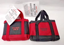 2 x TRADER JOE'S Red & Black Micro Tote 2 In 1 Shopping Mini Grocery Bags