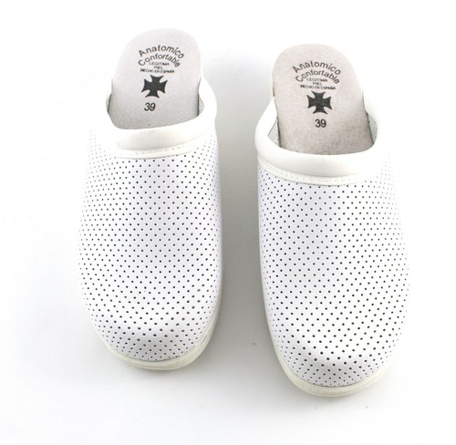 Praxisschuhe Damen weiße Leder Clogs gelocht Pantolette Hausschuhe Berufsschuhe - Bild 5 von 7