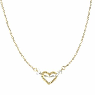 14 Karat Gold Herz und Pfeil Halskette zweifarbig 18 Zoll Kette Karabinerverschluss 20 mm breit