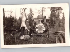 c1910 Hunters With Dead Deer Guns Old Car RPPC Real Photo Postcard