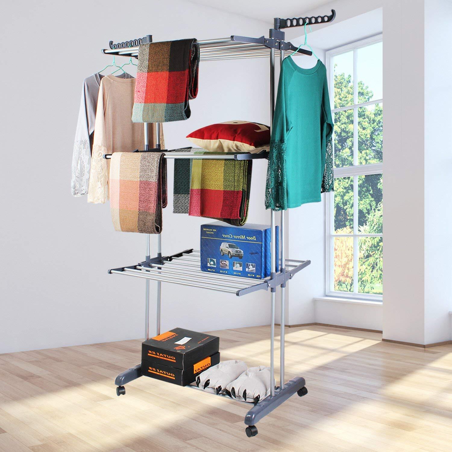 3 Tier Foldable Clothes Airer Horse Laundry Washing Drying Rack Hanging Garment eBay
