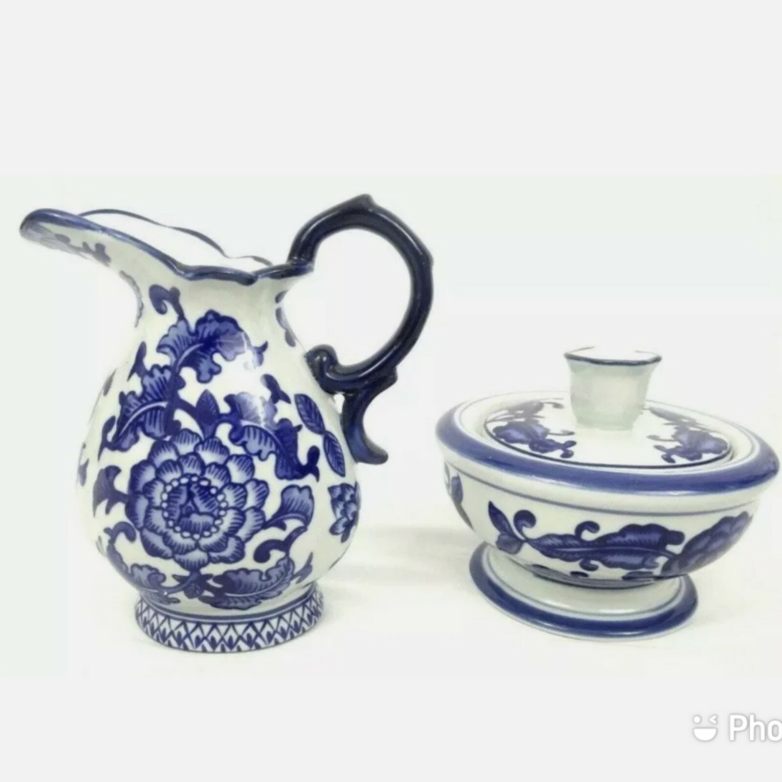 2Piece Floral Ceramic Blue and White Sugar & Cream Set The Bombay Company eBay