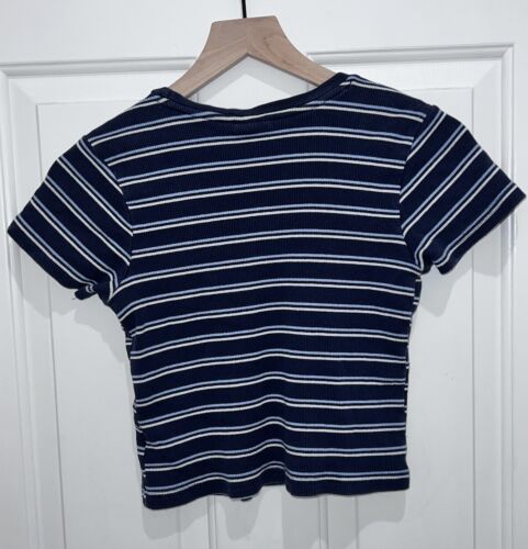 Care Bears Grumpy Embroidered Patch Blue Striped Baby Crop Tee T Shirt Large L - Picture 2 of 7