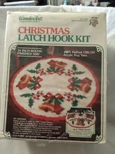 WonderArt Christmas Latch Hook Kit 34-inch Round Rug Tree Skirt Bells Holly 4796