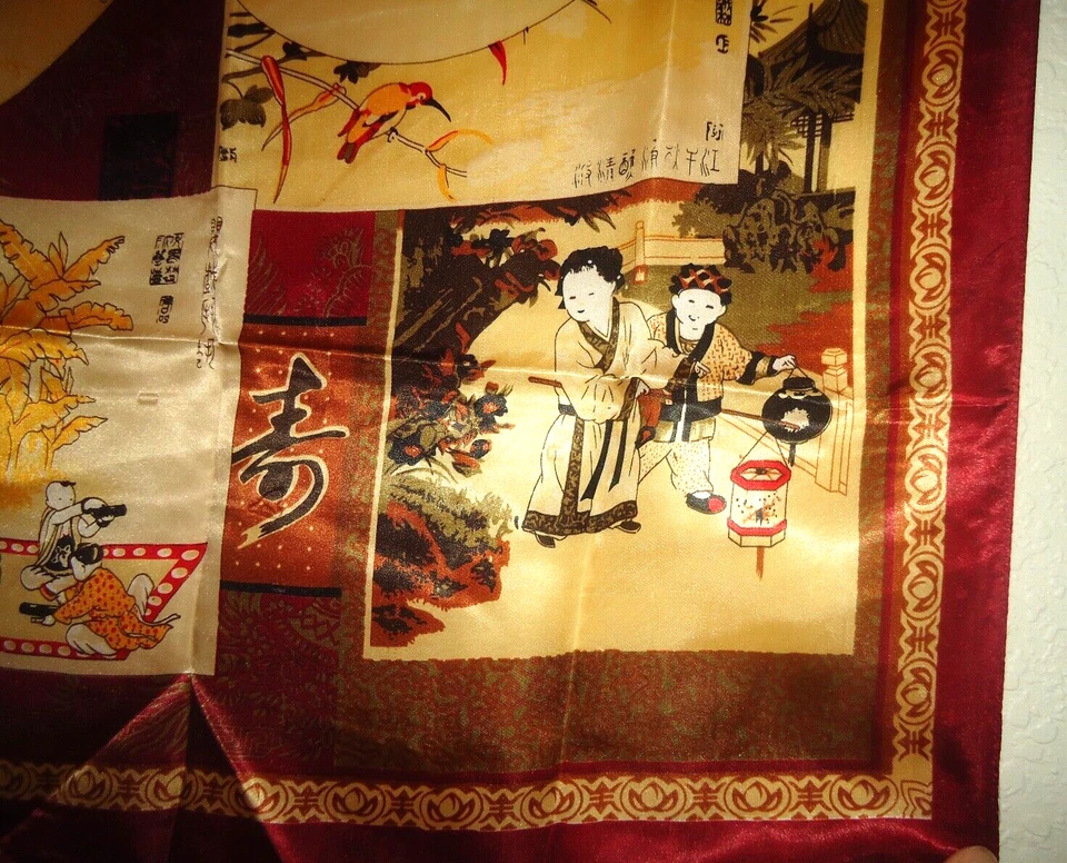 #3 De Colección Dalia 100% Seda Bufanda con Cuadros Chinos "Bai Zi Tu" Deseando Foto 4 de 4