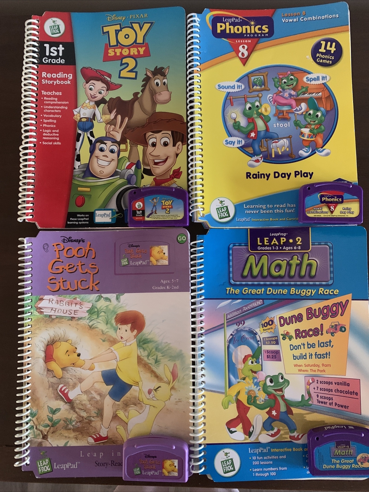 4 Leap Frog Leappad Bookandcartridge Lot Toy Story 2 Pooh Phonics Math K 