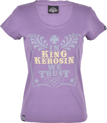King Kerosin WE TRUST Oldschool Round Tattoo Neck Motiv T-Shirt Lila Rockabilly