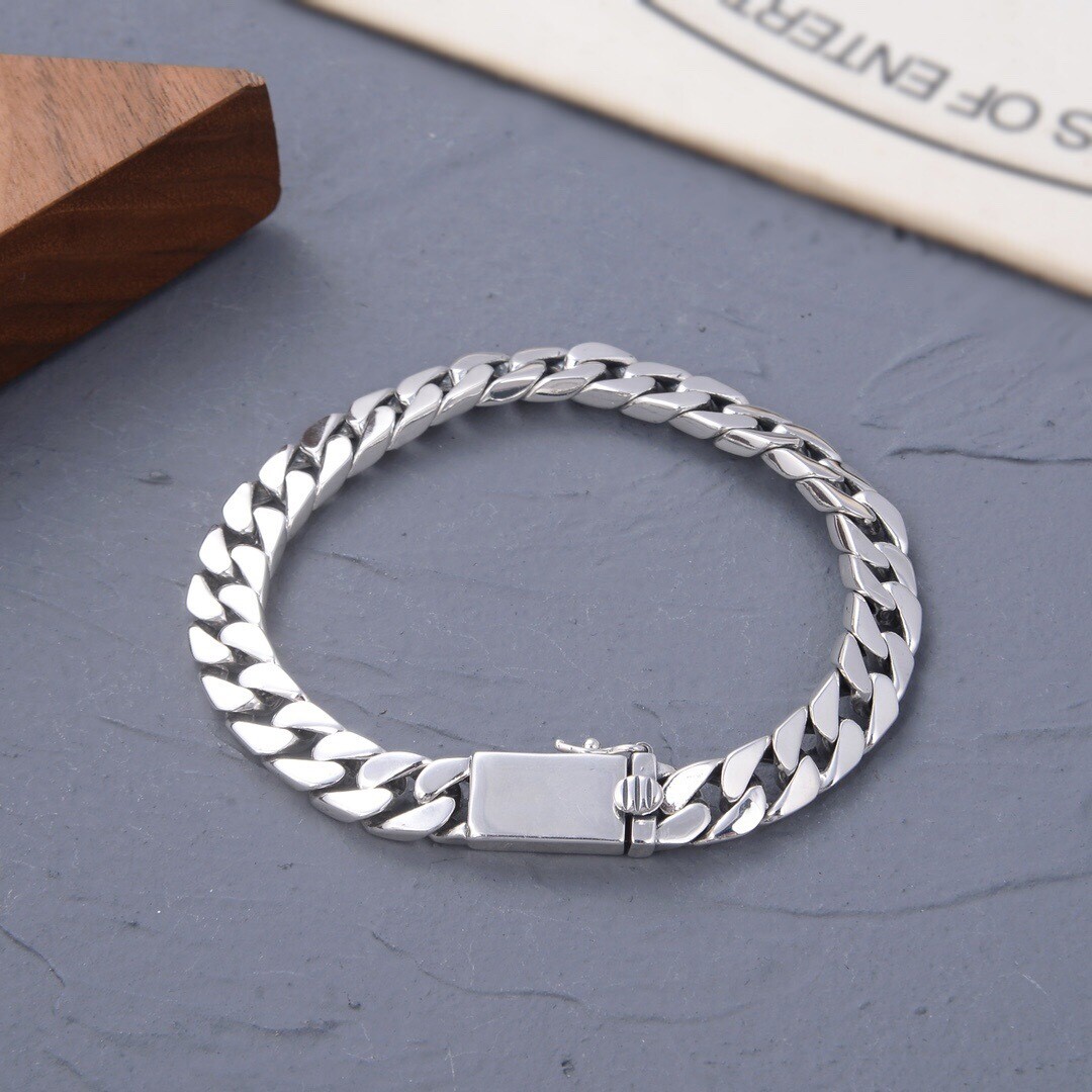 Real 925 Sterling Silver Bracelet 7mm/8mm Curb Link Men's