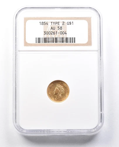 1854 $1 Indian Princess Head Gold $1 Type 2 AU58 NGC *1758