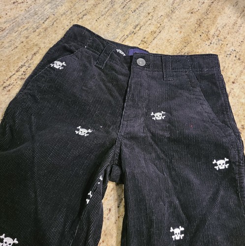 Vintage? Cherokee Youth Sz 8 Black Corduroy Pants Embroidered Skull Cross Bones - Picture 7 of 13