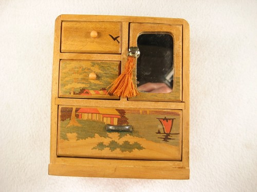 Japanisches Vintage Vorkrieg Parkett kleine Truhe Mini TANSU KOHIKIDASHI Spiegel - Bild 8 von 24