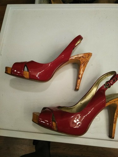 guess red high heels