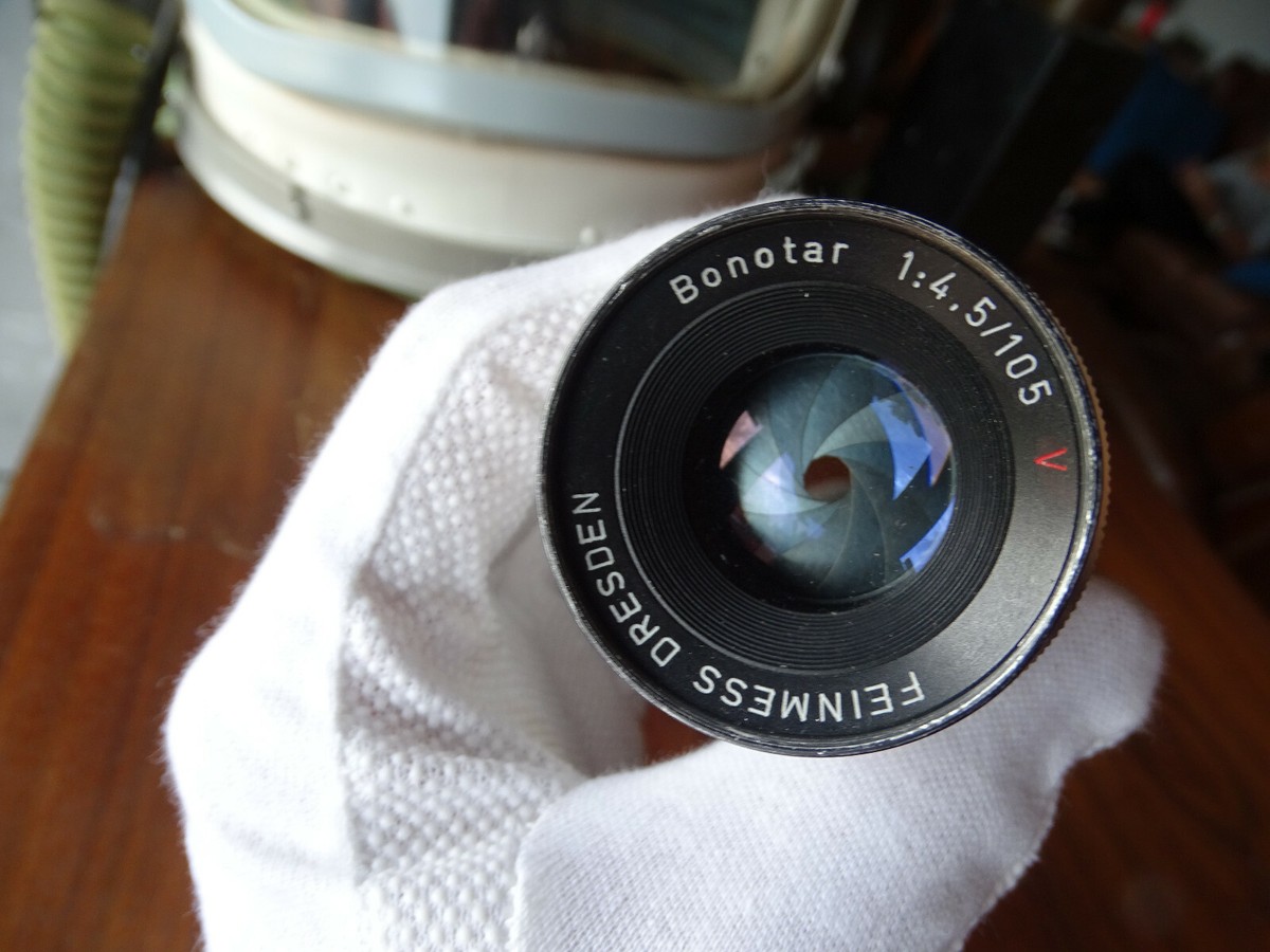 BONOTAR 4.5/105 V Red Feinmess Dresden Objektiv Lens Exa Mount