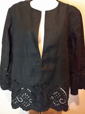 NWT Chico's Jacket Womens 0 US Size 4/6 Black Open Front 100 Linen Eyelet 149