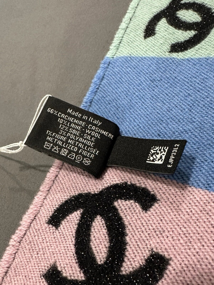ぴ*ん様 CHANEL カラフルスカーフ NWT Chanel Rainbow Shiny Multicolor CC Logo Cashmere Wool