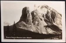 Tower of Babel Mountain Moraine Lake Alberta Canada Real Photo RPPC Postcard
